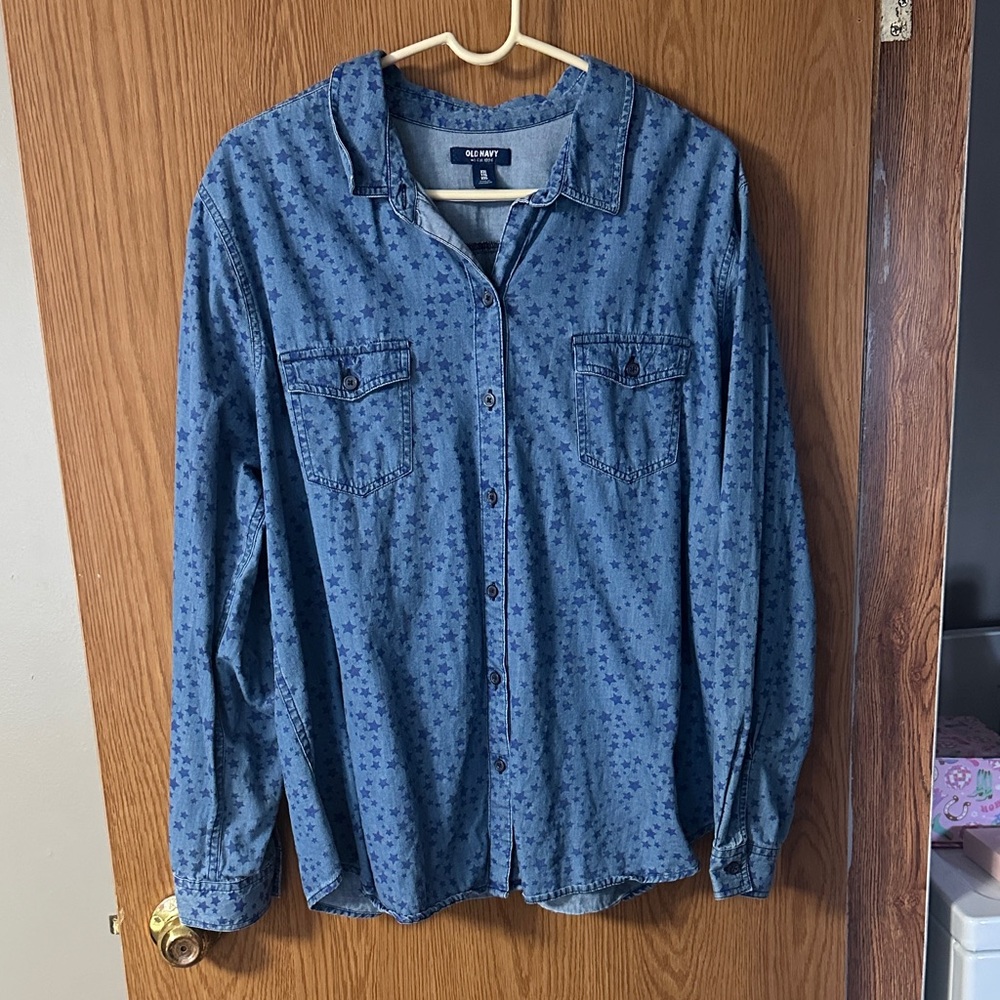 Old Navy Star Patterned Blue Shirt Jacket
